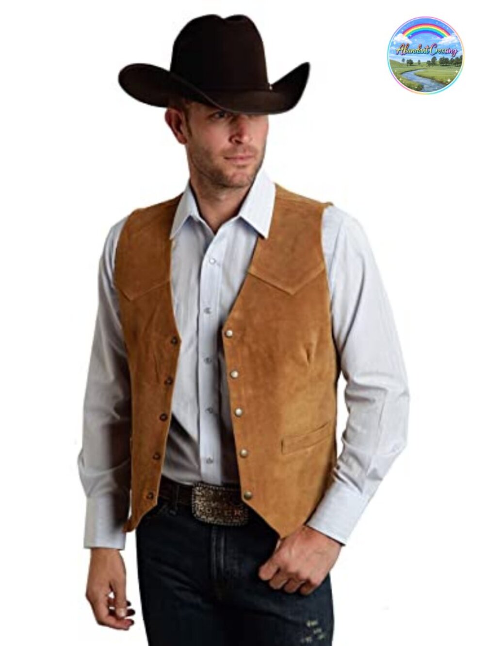 Men's Suede Leather Vest Vintage Slim-Fit Cowboy Waistcoat